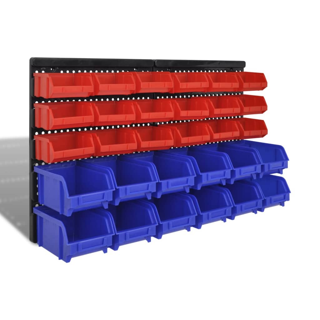 Wall Mounted Garage Plastic Storage Bin Set 30 pcs Blue & Red - Unbeatable Bargains