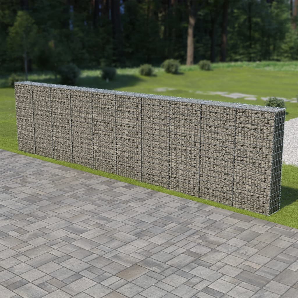 Gabion Wall with Covers Galvanised Steel 600x30x150 cm - Unbeatable Bargains