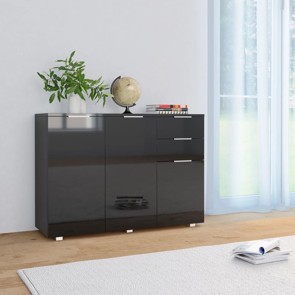 Sideboard High Gloss Black 107x35x80.5 cm - Merkel Designers