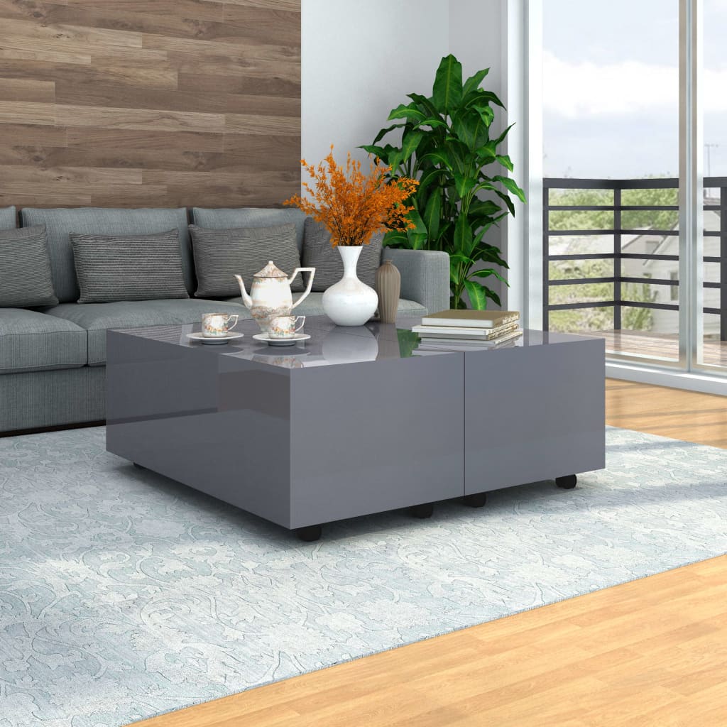 Coffee Table High Gloss Grey 100x100x35 cm - Brittle & Co