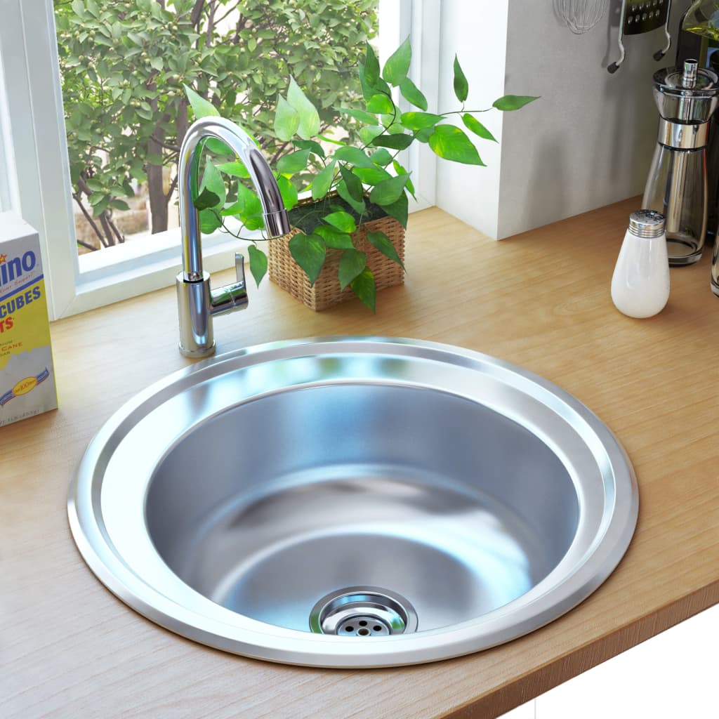 Kitchen Sink with Strainer and Trap Stainless Steel - Decor Base