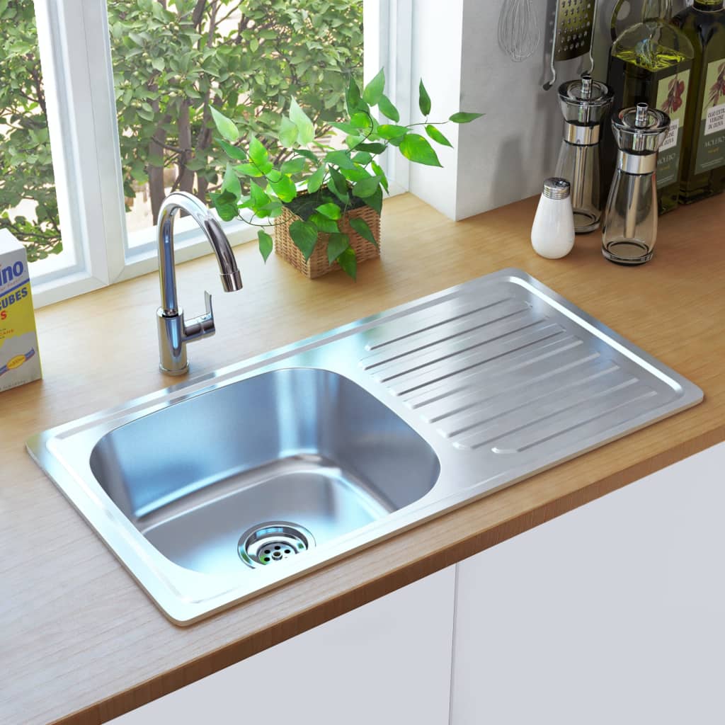 Kitchen Sink with Strainer and Trap Stainless Steel - Decor Base
