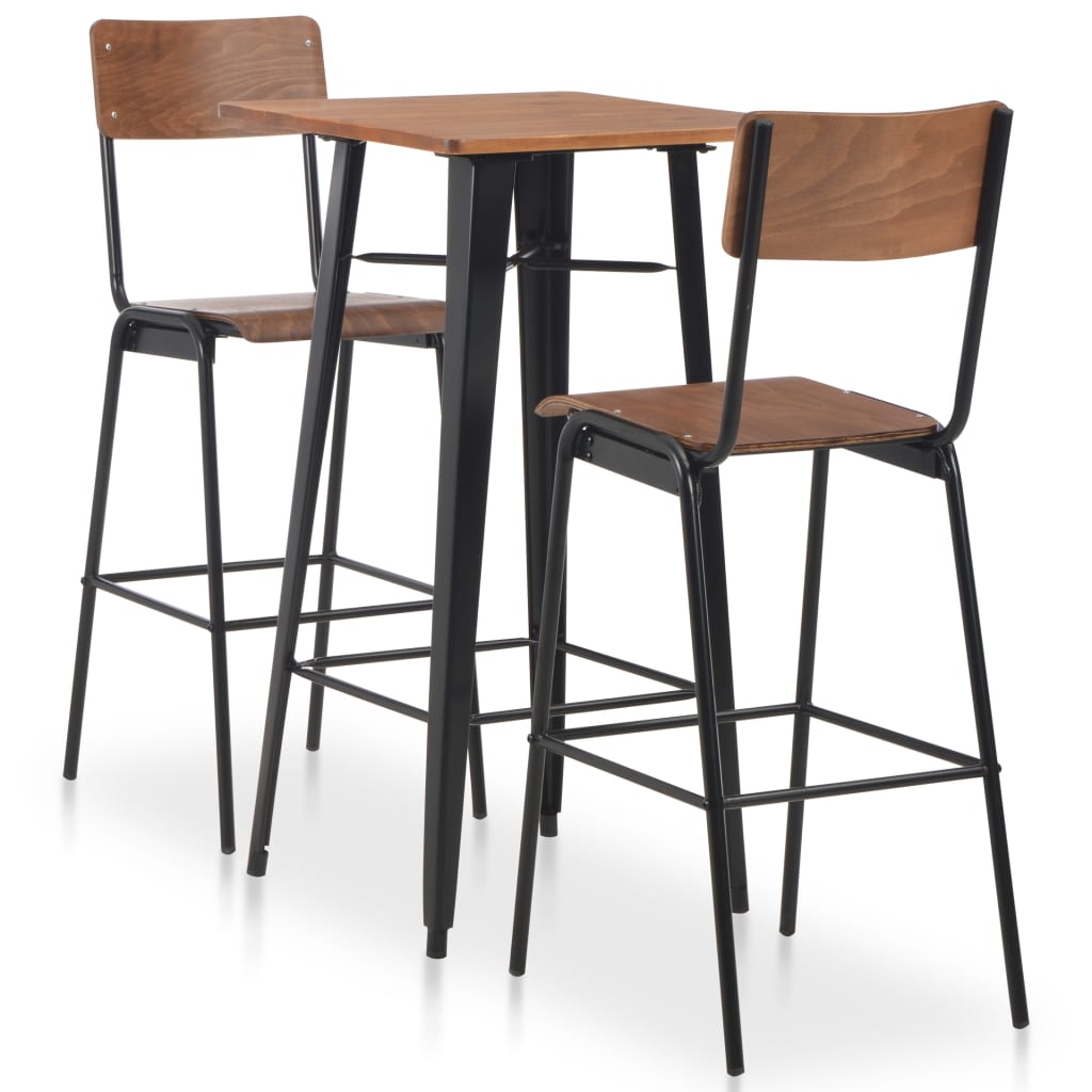 3 Piece Bar Set Steel Brown Black - Charlotte Dunes