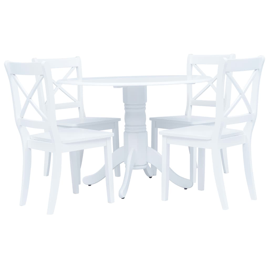5 Piece Dining Set Solid Rubber Wood White - Casper Homes