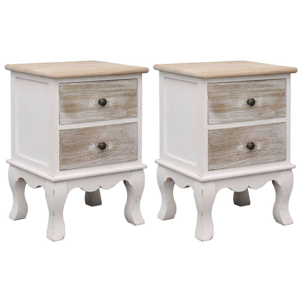 Bedside Table - MORSE 2 Piece Nightstand White and Wood Colour 35cm - Sid & Sam