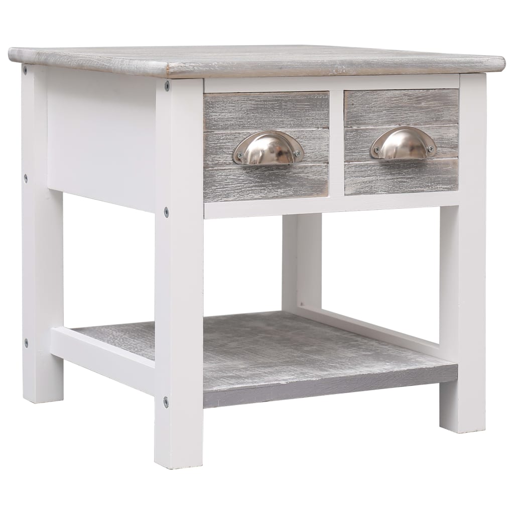 Side Table Grey 40x40x40 cm Paulownia Wood - Decor Base