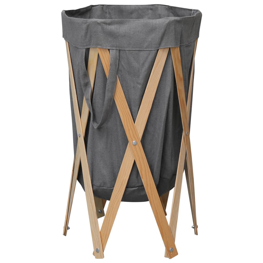 Folding Laundry Basket Grey Wood and Fabric - R and M Furniture