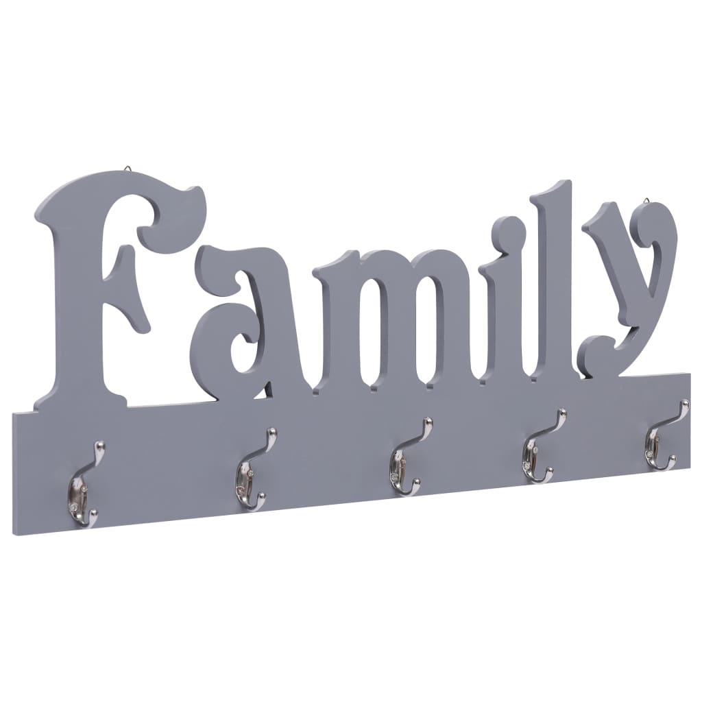Wall Mounted Coat Rack FAMILY Grey 74x29.5 cm - Tyrell & Tyrell