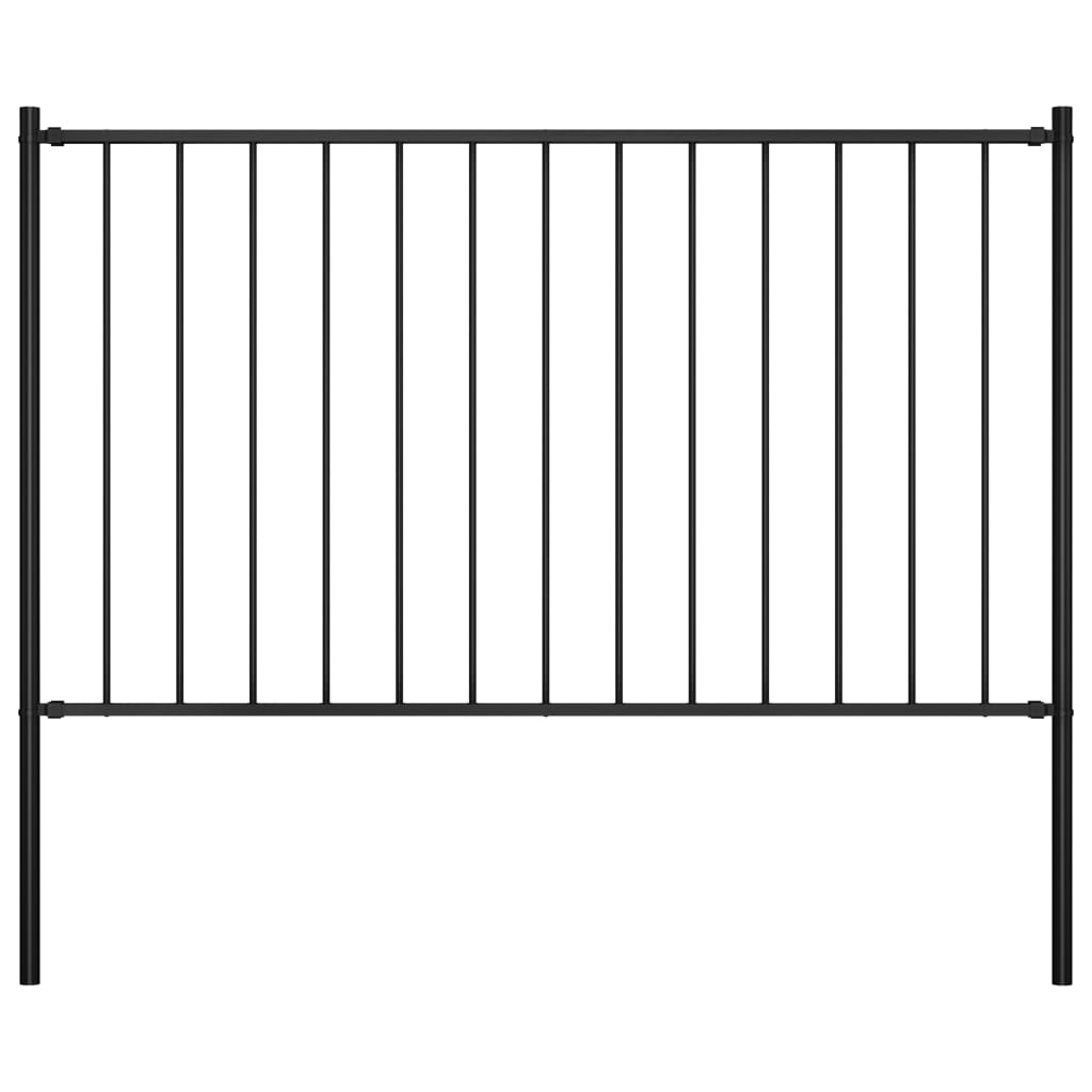 Fence Panel with Posts Powder-coated Steel 1.7x1.25 m Black - Tyrell & Tyrell