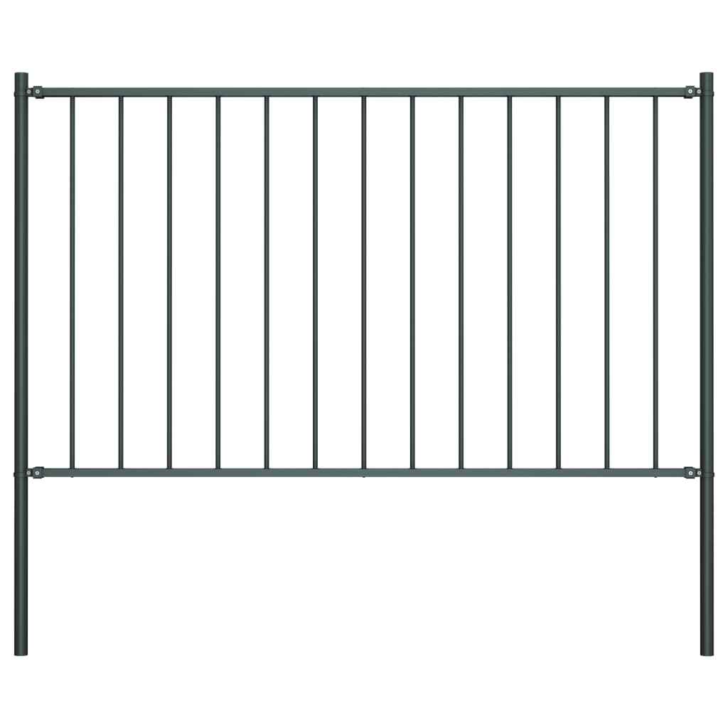 Fence Panel with Posts Powder-coated Steel 1.7x1 m Anthracite - Decor Base