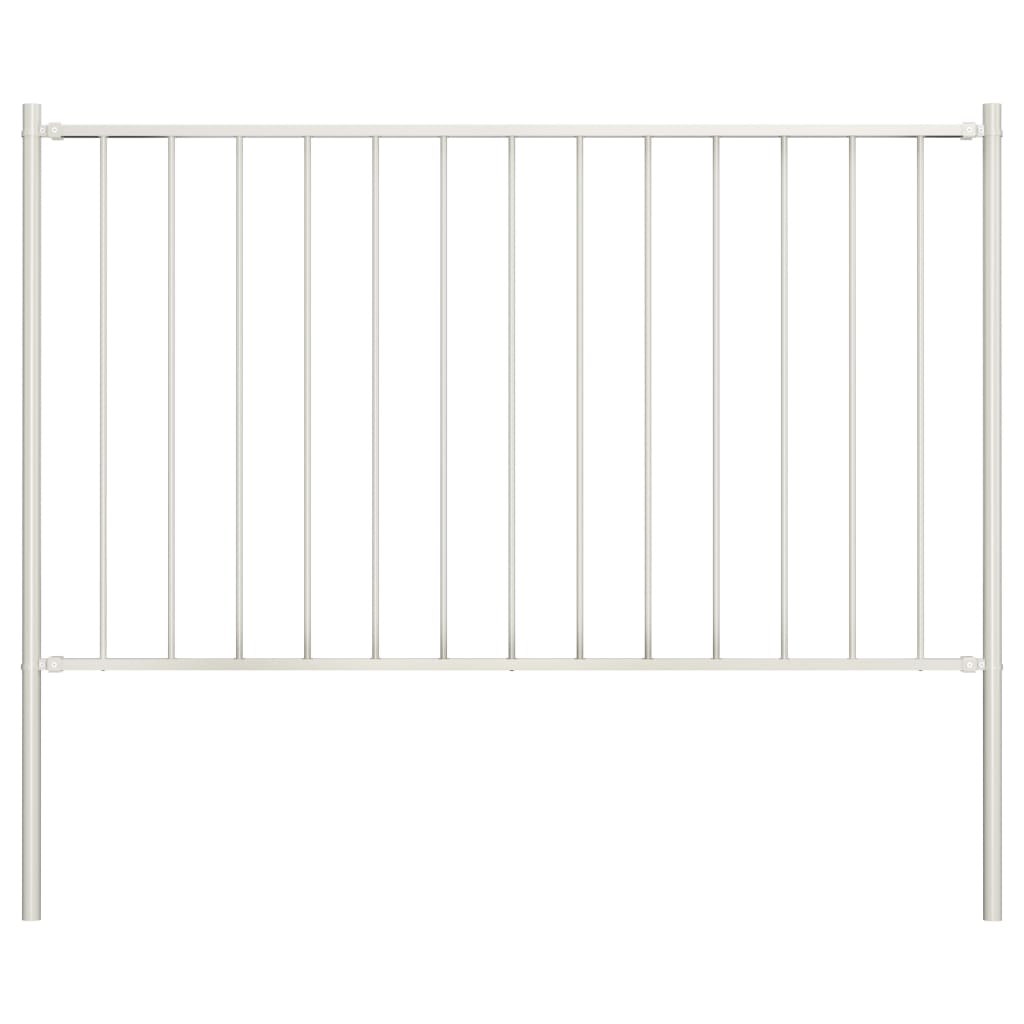 Fence Panel with Posts Powder-coated Steel 1.7x1.25 m White - R and M Furniture
