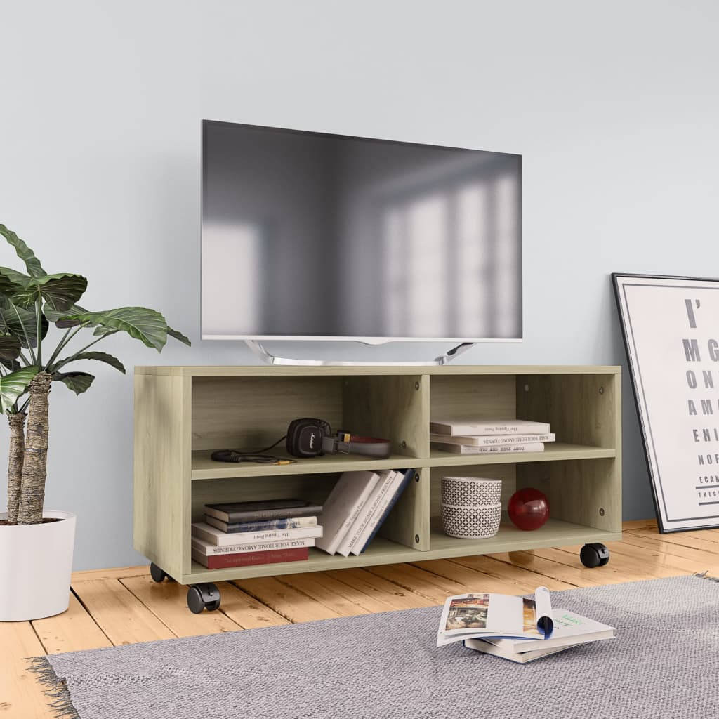 TV Cabinet with Castors Sonoma Oak 90x35x35 cm Engineered Wood - Sid & Sam