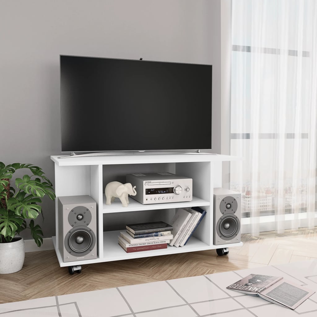 TV Cabinet with Castors White 80x40x45 cm Engineered Wood - Brittle & Co