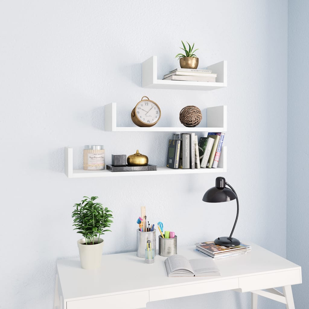 Wall Display Shelf 3 pcs White Engineered Wood - Discount Dealers