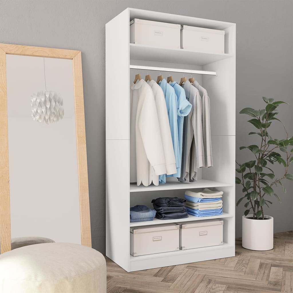 Wardrobe White 100x50x200cm Engineered Wood - Frois - The Home Maker