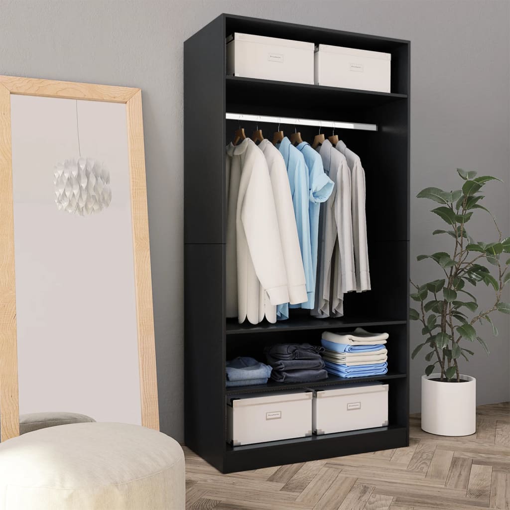 Wardrobe Black 100x50x200cm Engineered Wood - Peche - Merlin Deals