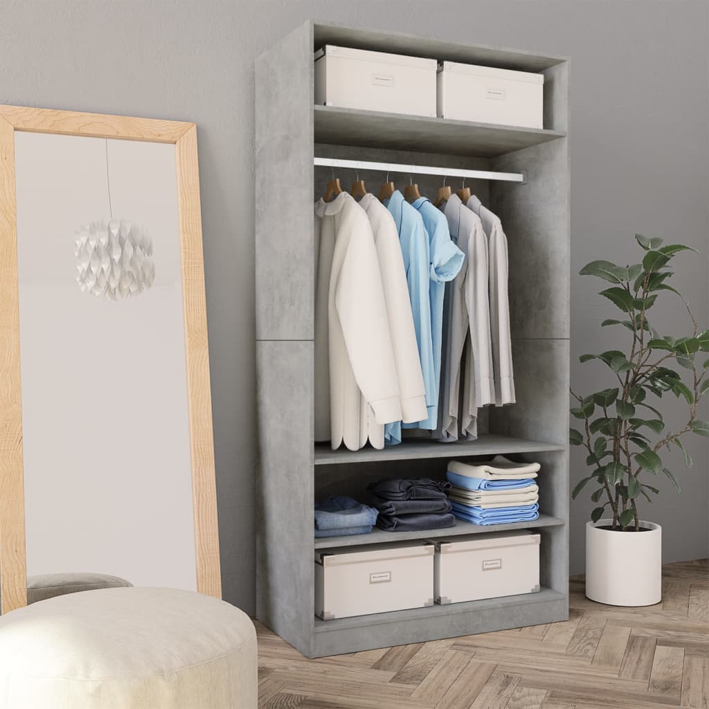 Wardrobe Concrete Grey 100x50x200cm Engineered Wood - Briet - Style and Chic