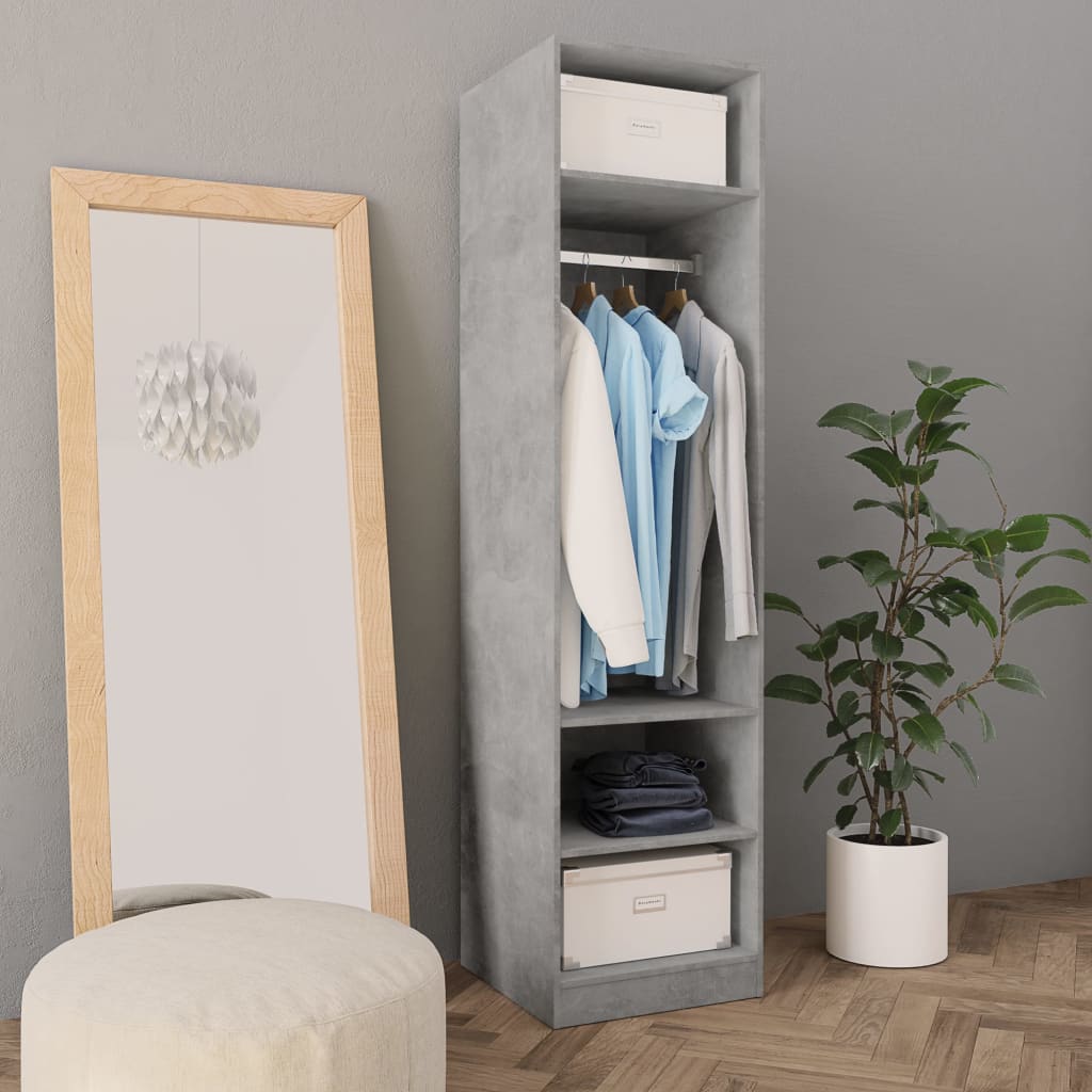 Wardrobe Concrete Grey 50x50x200cm Engineered Wood - Brittle & Co