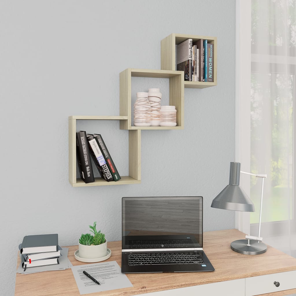Cube Wall Shelf Sonoma Oak 68x15x68 cm Engineered Wood - Decor Base