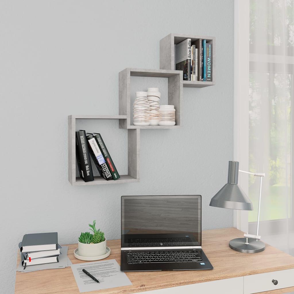Cube Wall Shelves Concrete Grey 84.5x15x27 cm Chipboard - Tyrell & Tyrell