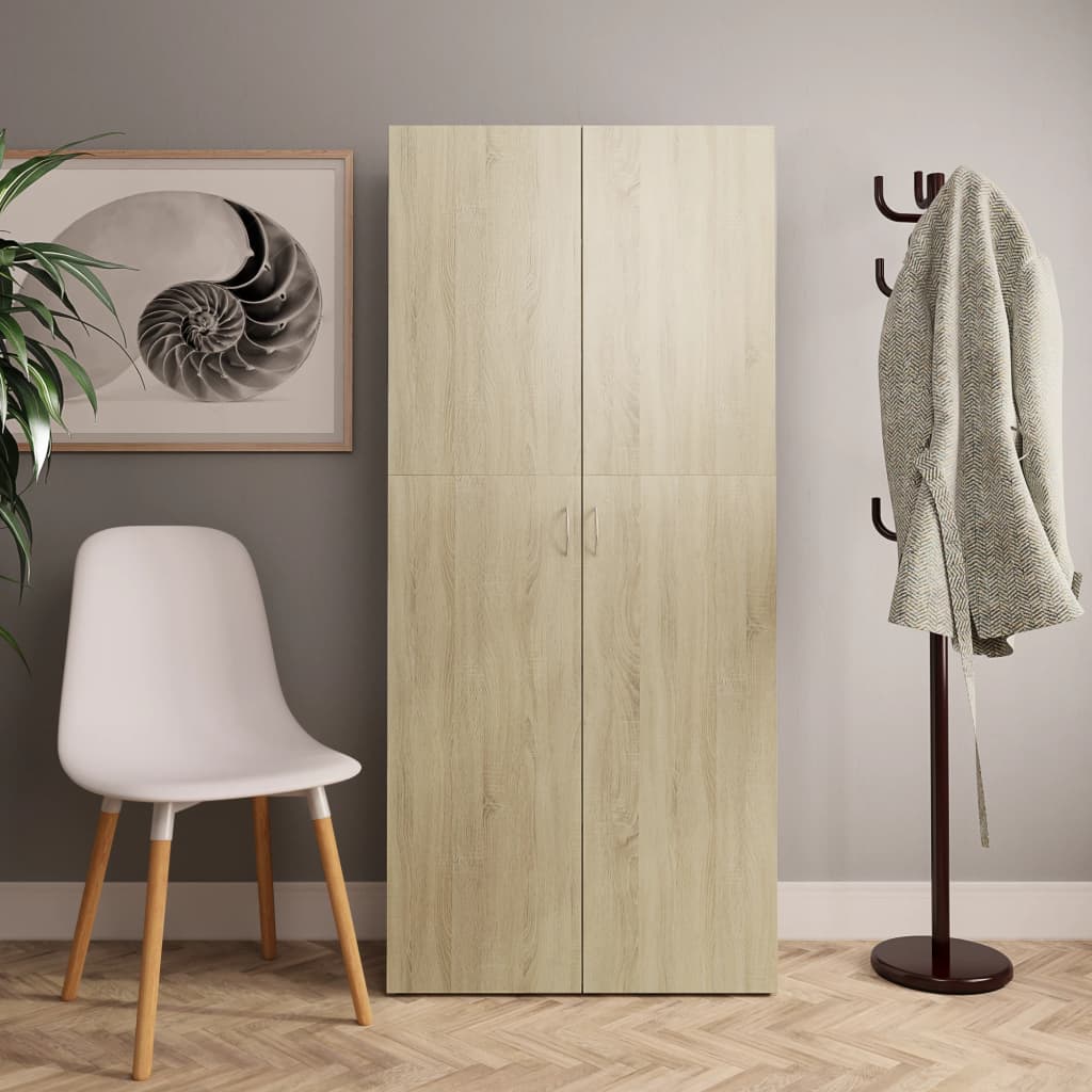 Shoe Cabinet Sonoma Oak 80x35.5x180 cm Engineered Wood - Merlin Deals