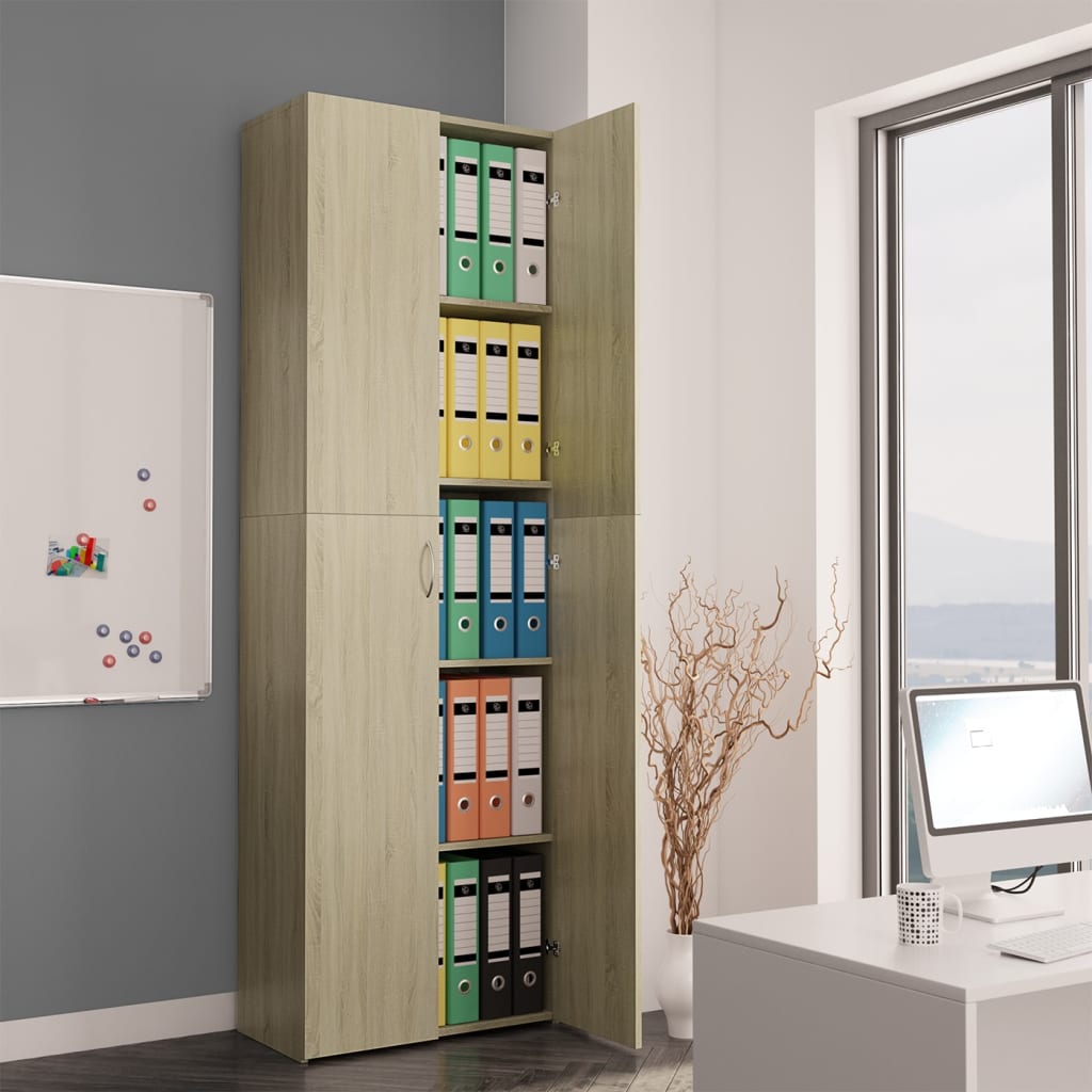 Office Cabinet Sonoma Oak 60x32x190 cm Engineered Wood - Merlin Deals