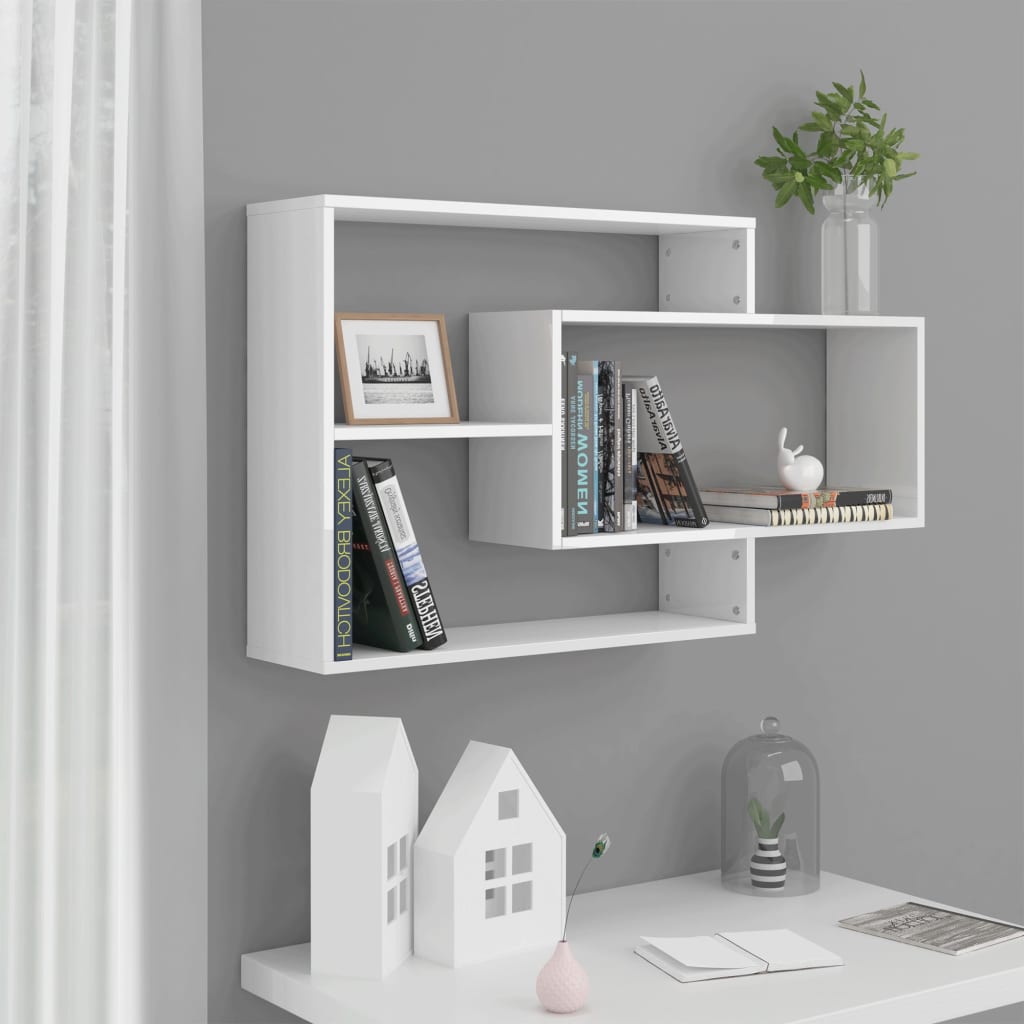 Wall Shelf High Gloss White 104x20x58.5 cm Engineered Wood - Millennium Furniture