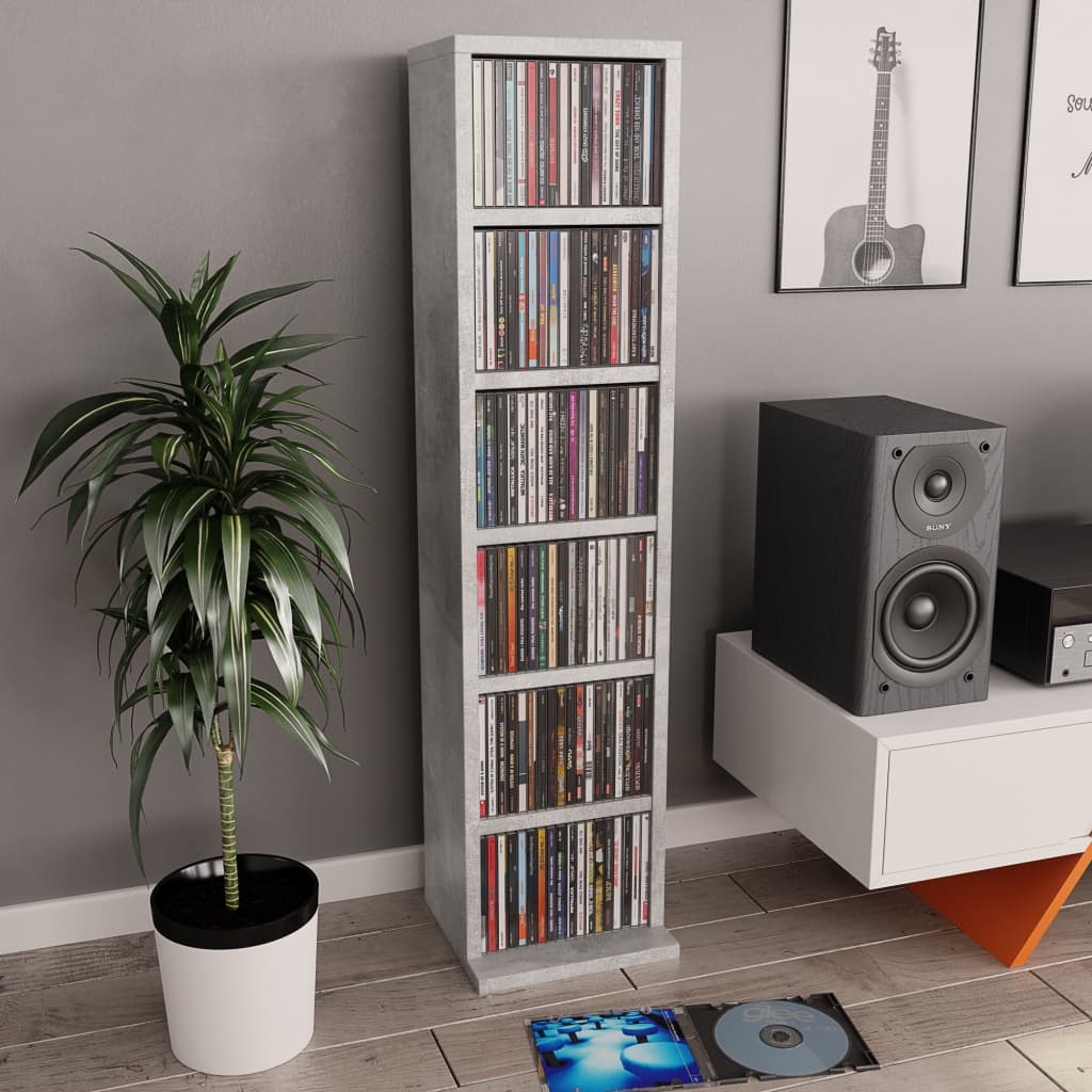 CD Cabinet Concrete Grey 21x20x88 cm Engineered Wood - Decor Base