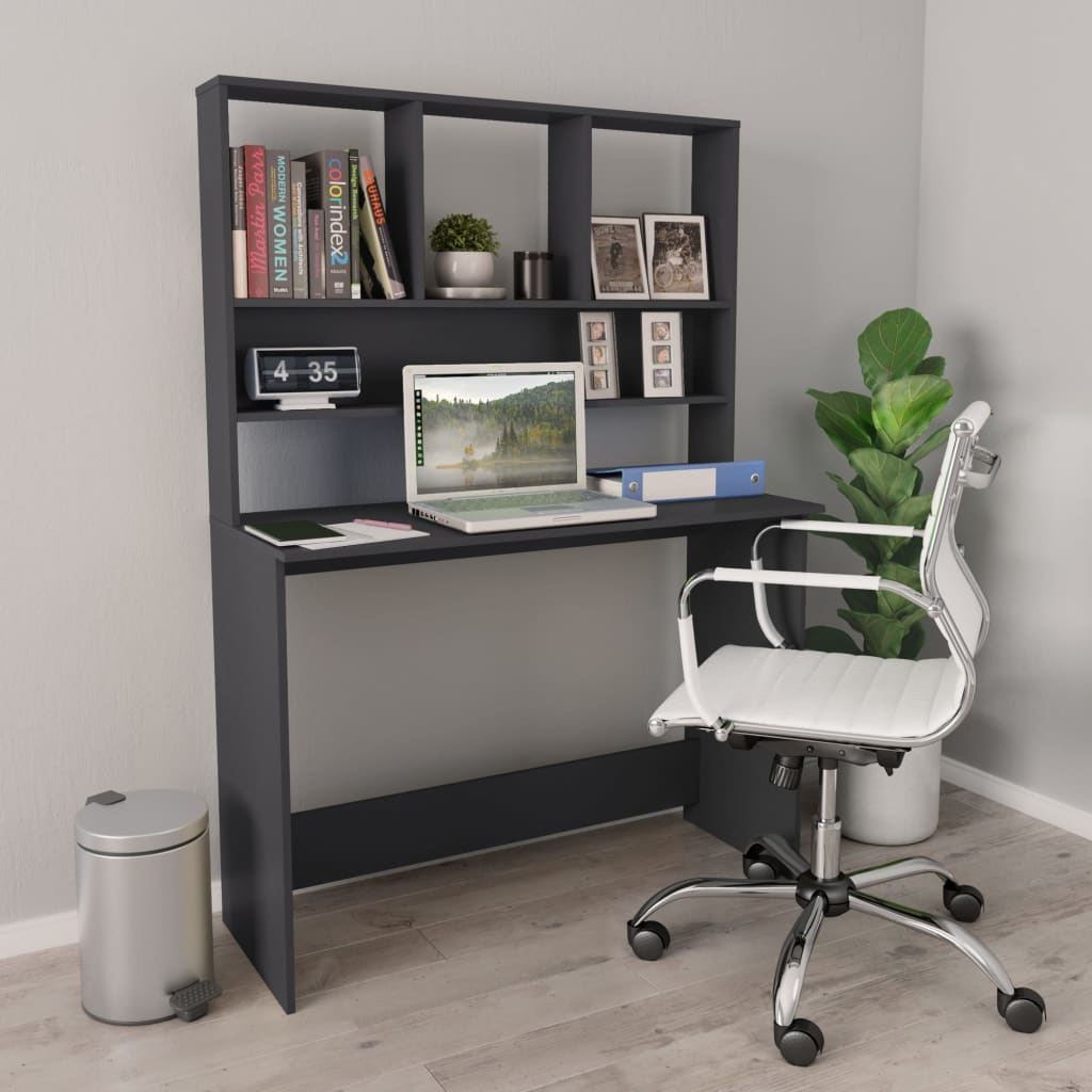 Desk with Shelf Grey 110x45x157 cm Engineered Wood - Merkel Designers