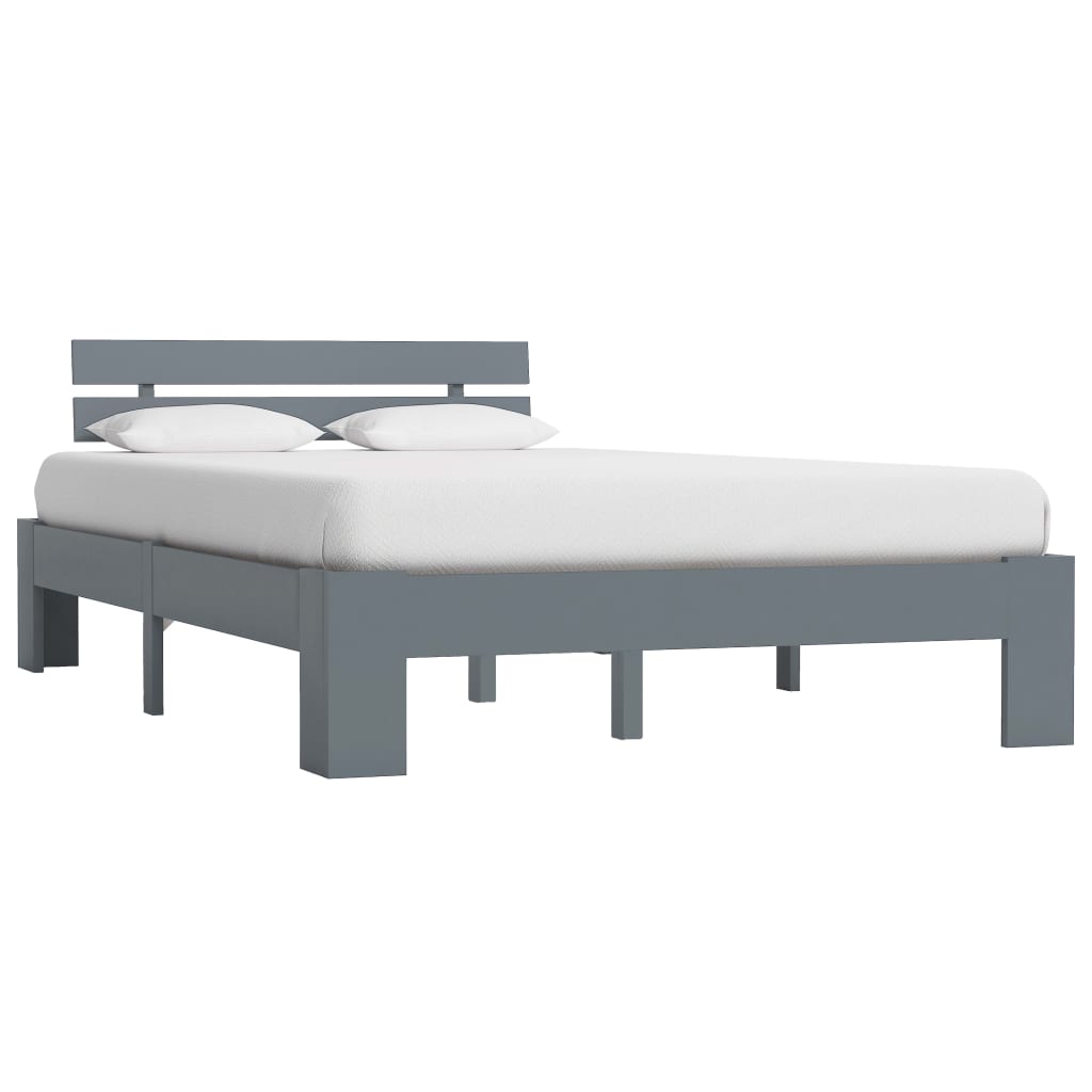 Bed Frame Grey Solid Pine Wood 140x200 cm - Design Hut