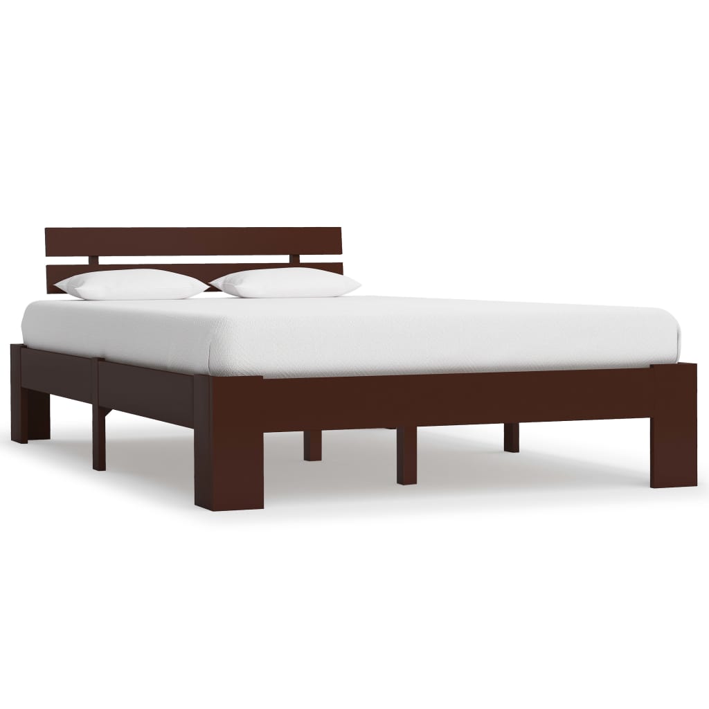 Bed Frame Dark Brown Solid Pine Wood 140x200 cm - Direct Imports