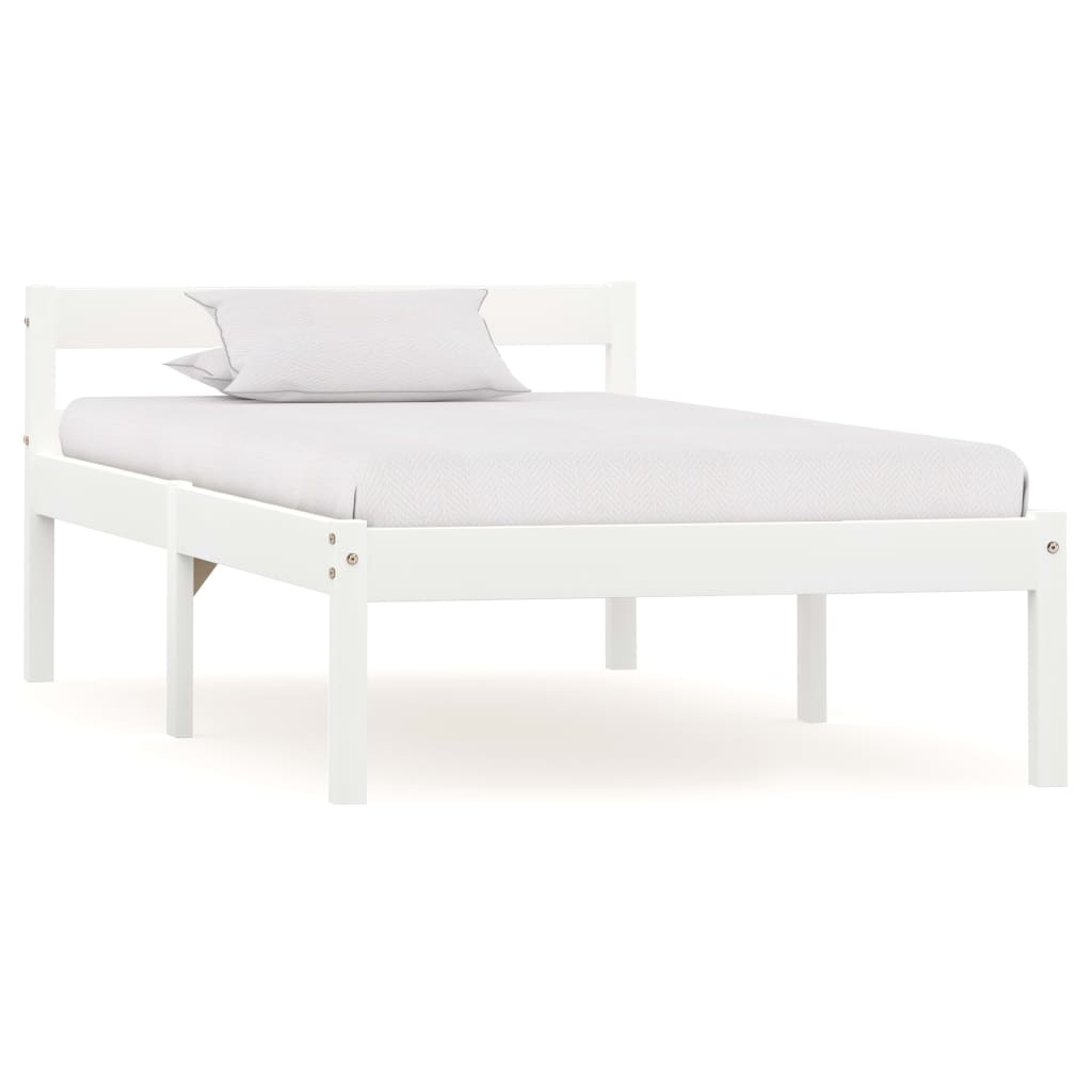 Bed Frame White Solid Pine Wood 90x200 cm - Decor Base