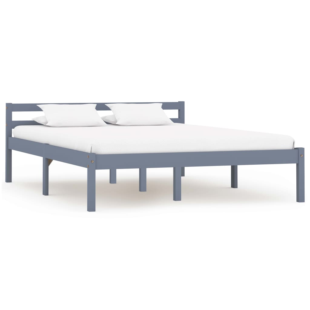 Bed Frame Grey Solid Pine Wood 140x200 cm - Brittle & Co