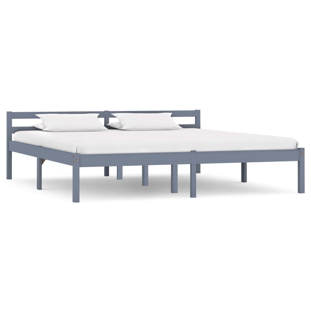 Bed Frame Grey Solid Pine Wood 180x200 cm Super King - Merlin Deals
