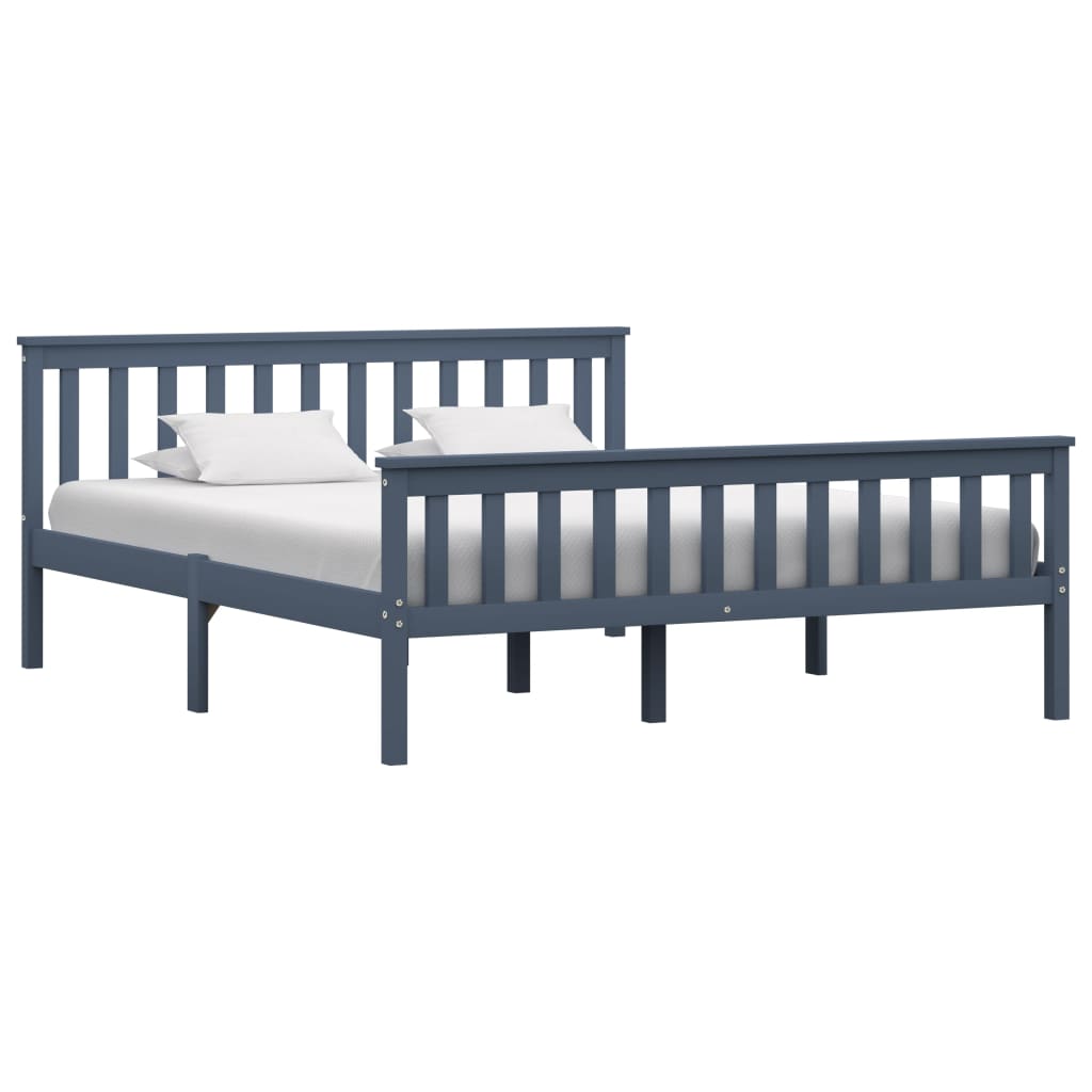 Bed Frame Grey Solid Pinewood 160x200 cm - Discount Dealers