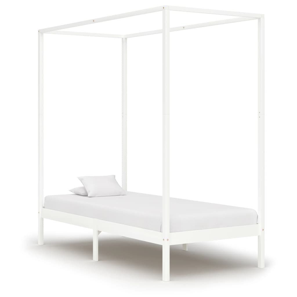 Canopy Bed Frame White Solid Pine Wood 100x200 cm - Brittle & Co