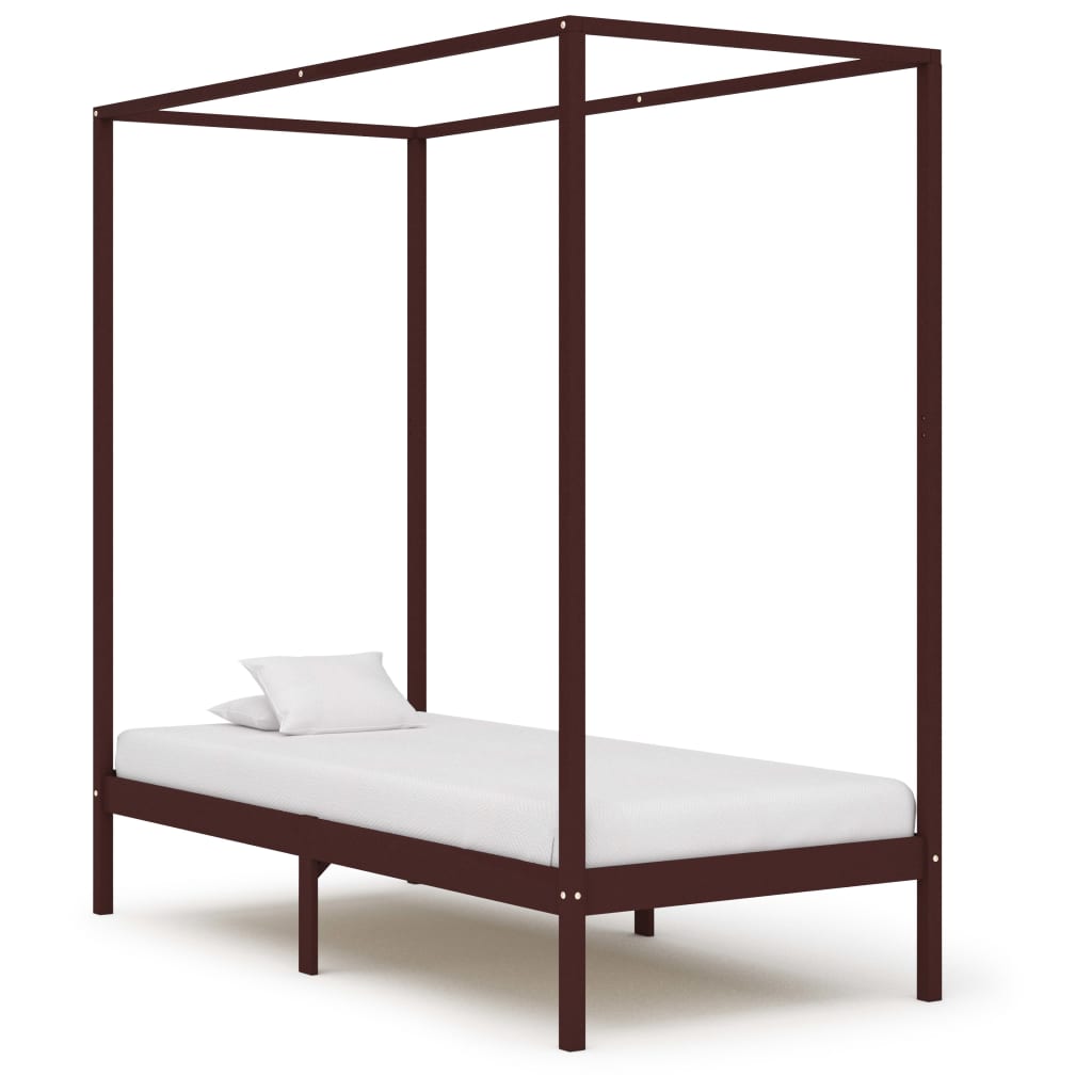 Canopy Bed Frame Dark Brown Solid Pine Wood 90x200 cm - Brittle & Co