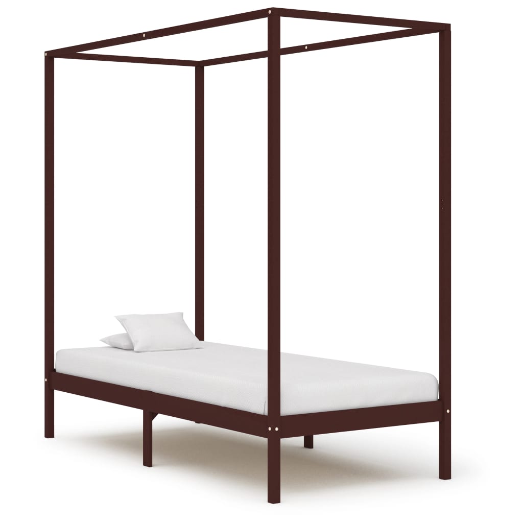 Canopy Bed Frame Dark Brown Solid Pine Wood 100x200 cm - Sid & Sam