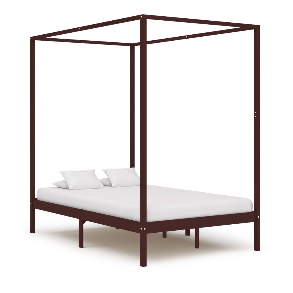 Canopy Bed Frame Dark Brown Solid Pine Wood 120x200 cm - Casper Homes