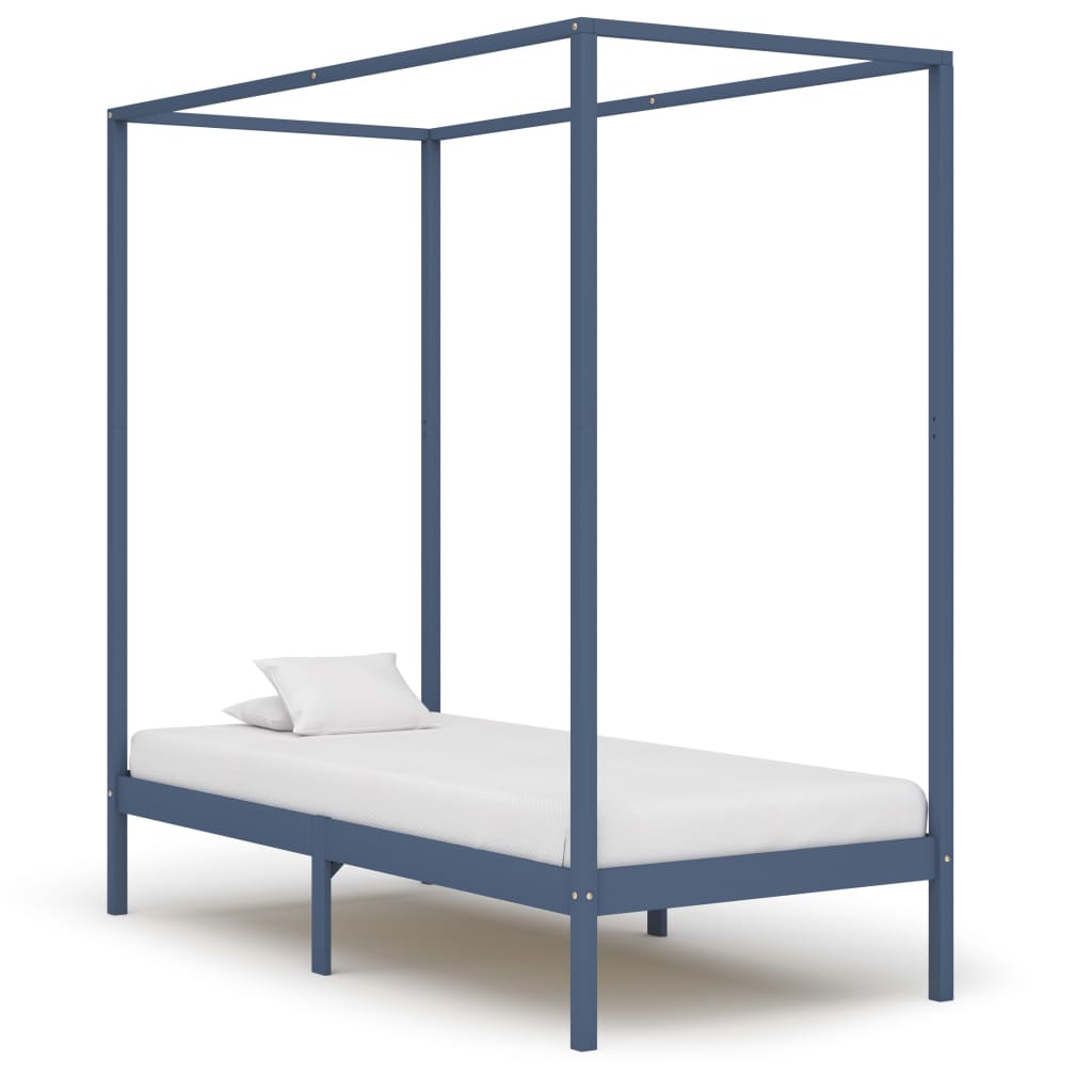 Canopy Bed Frame Grey Solid Pine Wood 100x200 cm - The Home Maker