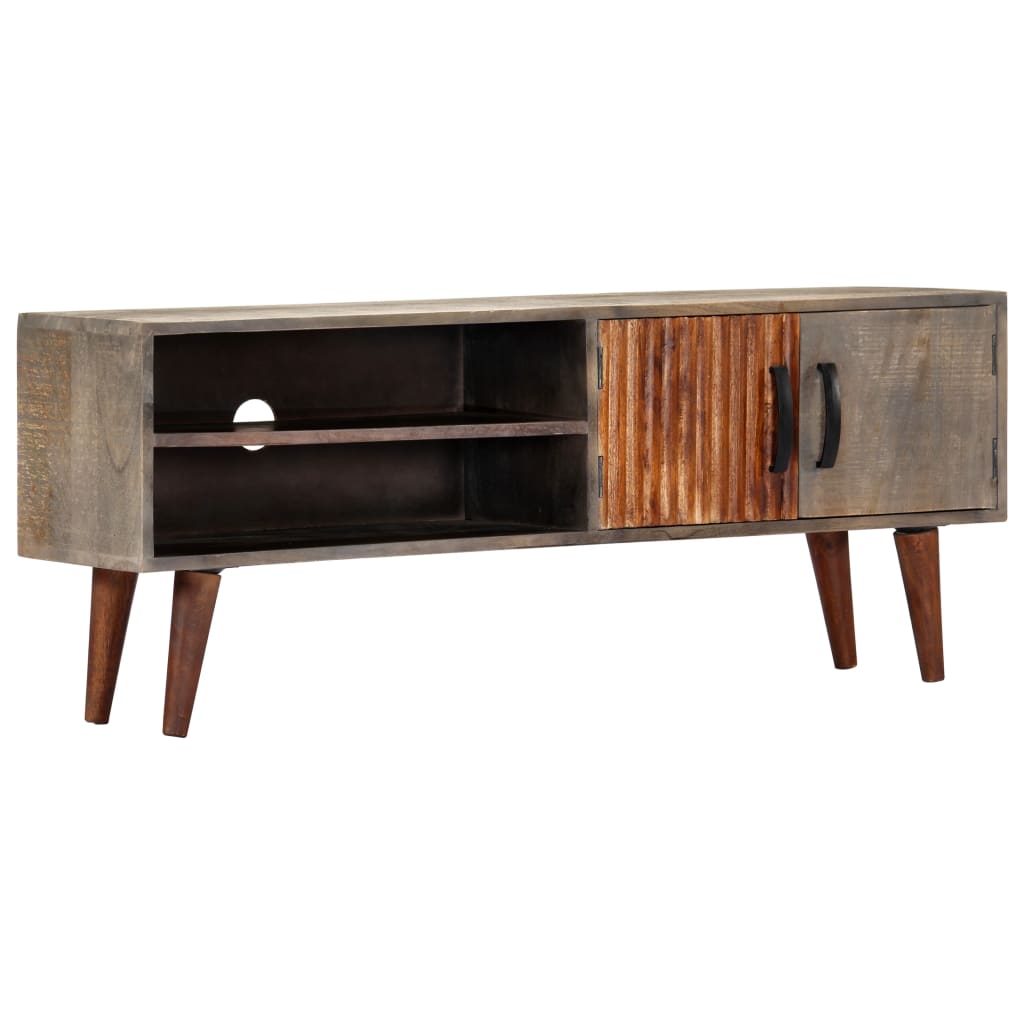 TV Cabinet Grey 130x30x46 cm Solid Rough Mango Wood - The Home Maker