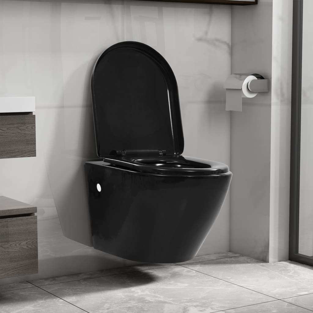 Wall Hung Rimless Toilet Ceramic Black - Merlin Deals