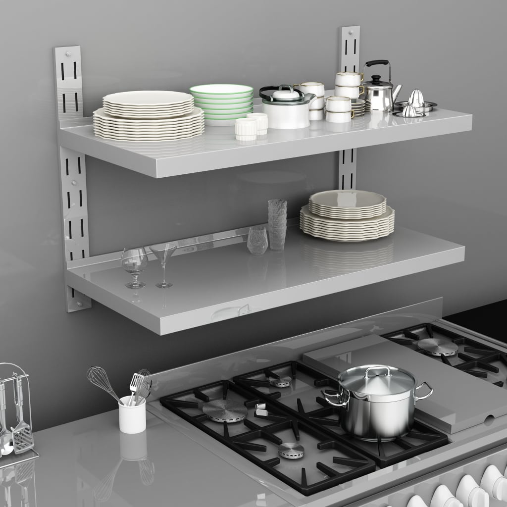 2-Tier Floating Wall Shelf Stainless Steel 100x30 cm - Design Hut