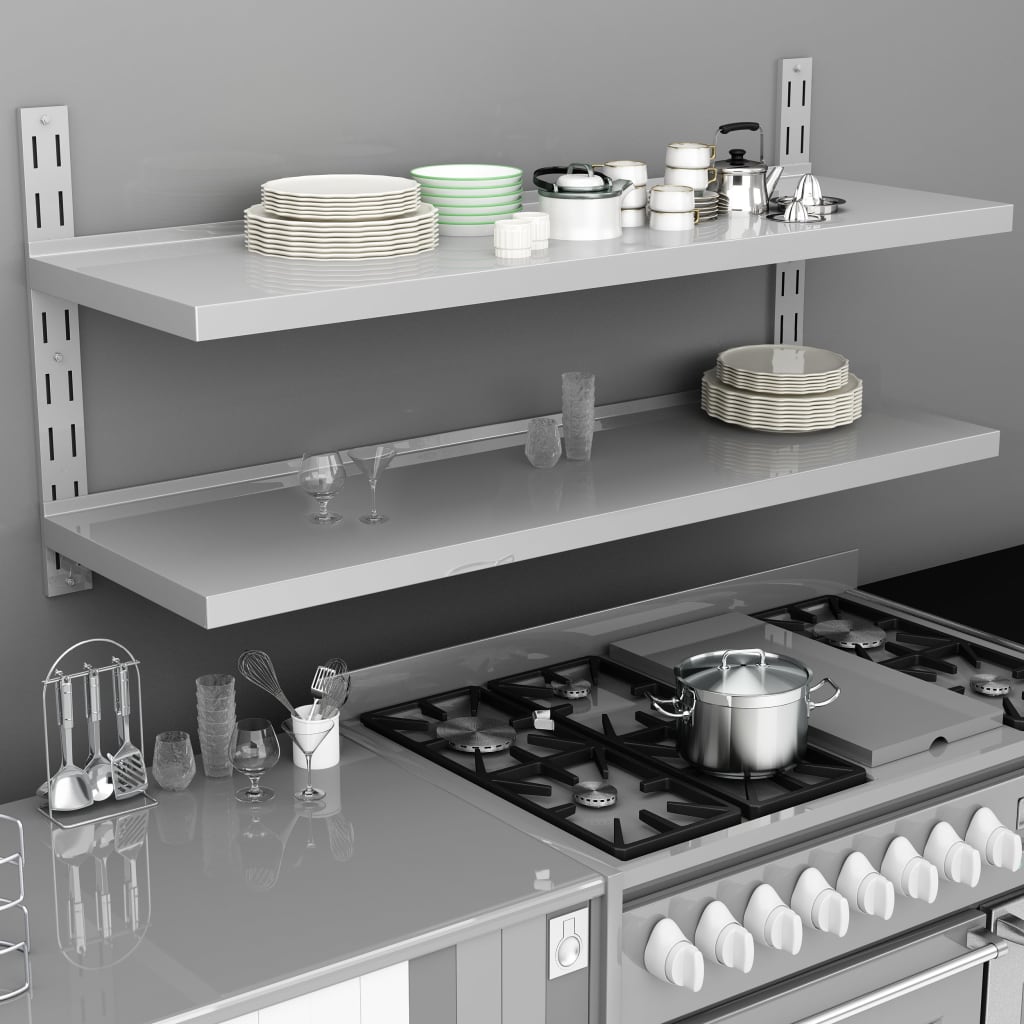2-Tier Floating Wall Shelf Stainless Steel 150x30 cm - Decor Base