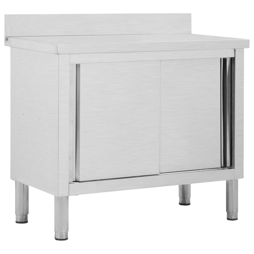 Work Table with Sliding Doors 100x50x(95-97) cm Stainless Steel - Millennium Furniture