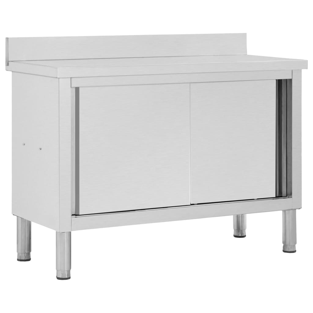 Work Table with Sliding Doors 120x50x(95-97) cm Stainless Steel - Style and Chic