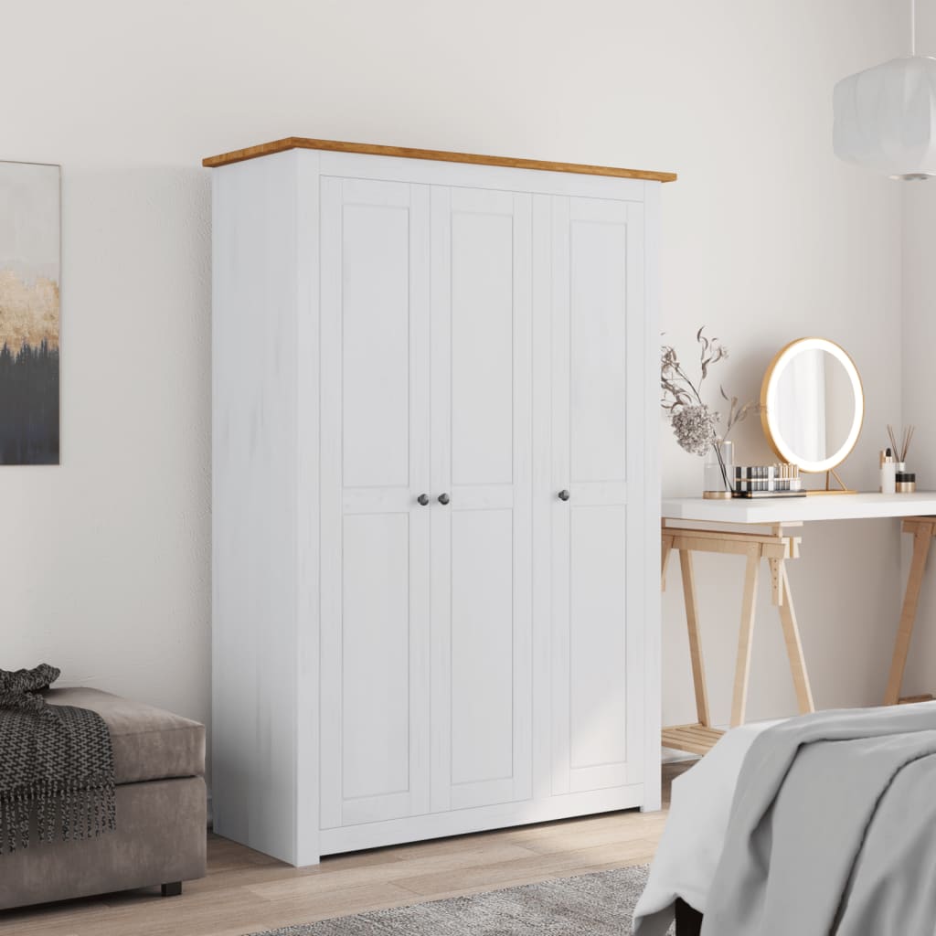 Wardrobe - NINA 3 Door Wardrobe White and Natural Wood 118cm - All Things Good