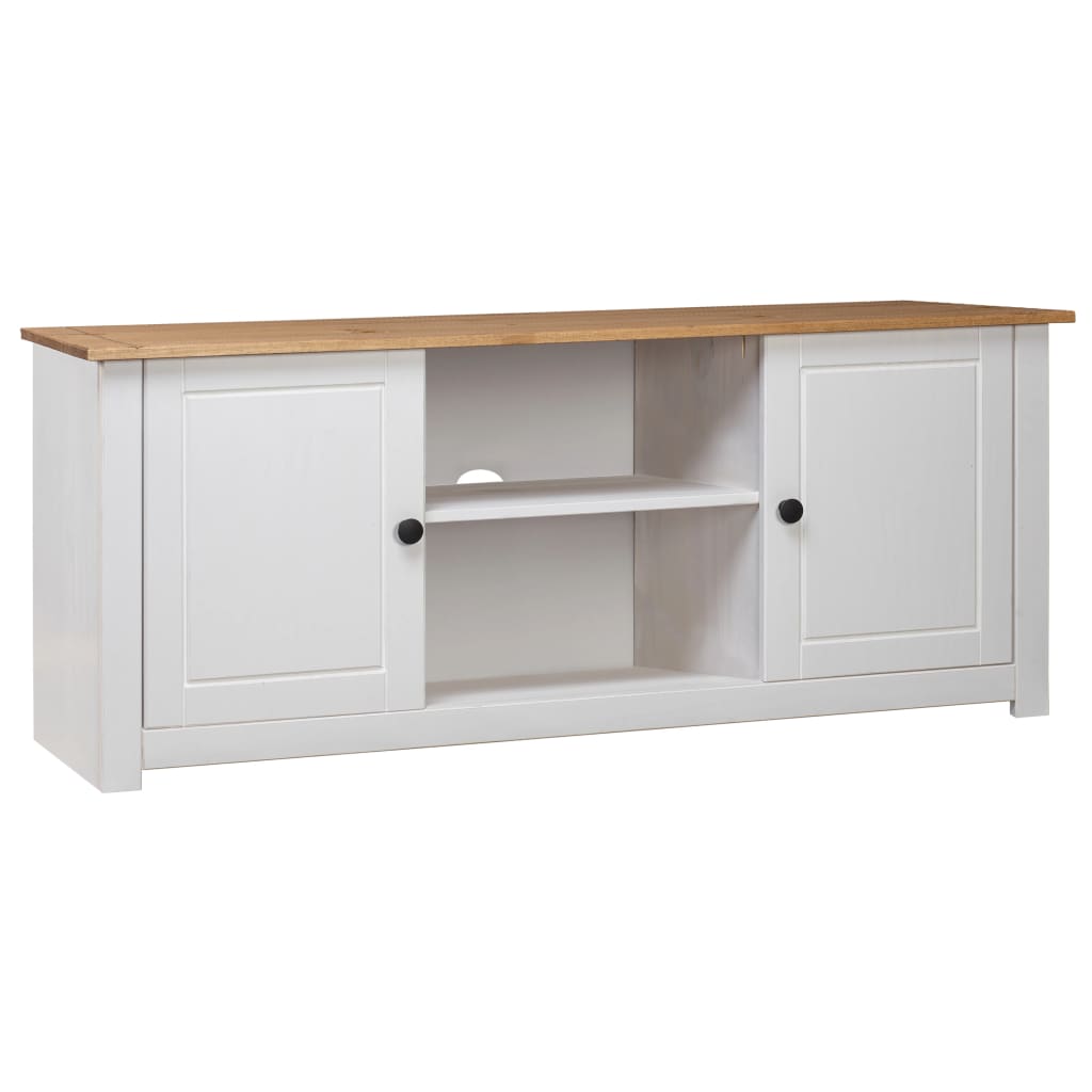 TV Cabinet White 120x40x50 cm Solid Pine Wood Panama Range - Merlin Deals