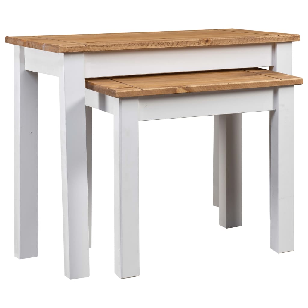 Nesting Tables 2 pcs White Solid Pine Wood Panama Range - Decor Base