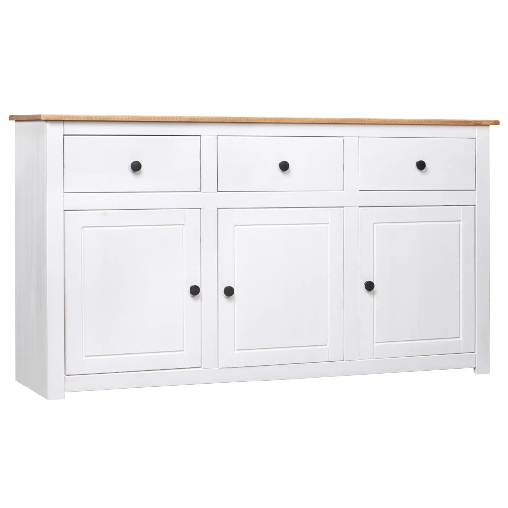 Sideboard White 135x40x80 cm Solid Pinewood Panama Range - Direct Imports